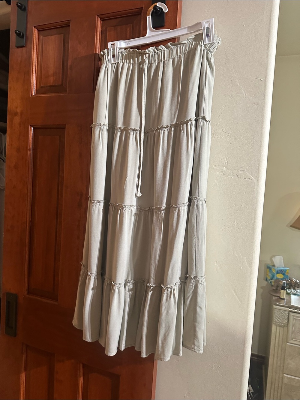 Sage green Tiered Ruffle Maxi Skirt – Size S
